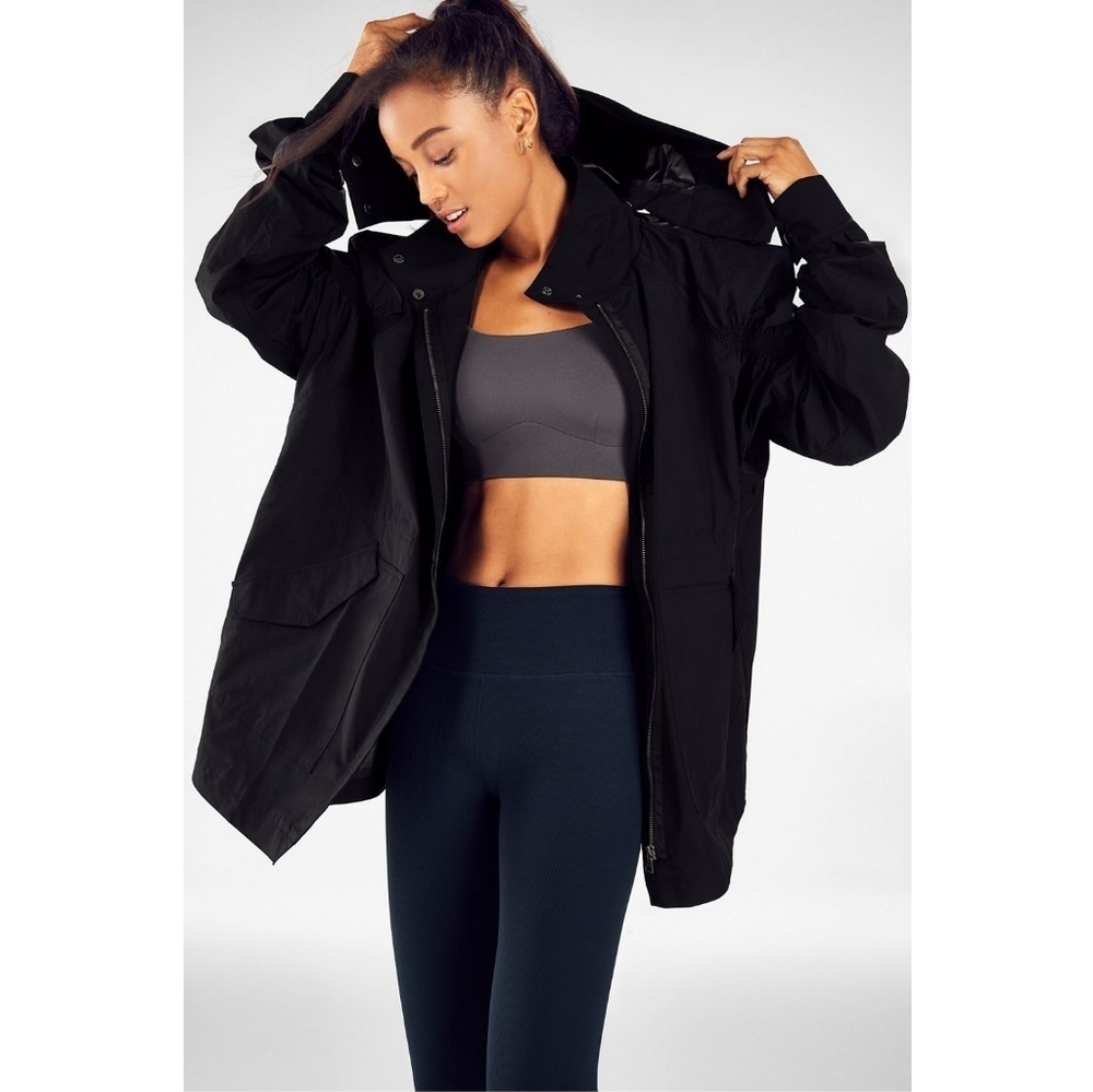 Fabletics Giana Ruched Sleeve Lightweight Jacket Black Medium